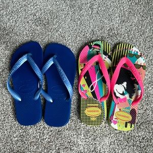 Havaianas Flip Flops Royal Blue Tops and Fun Lime Green. Both 37-38.